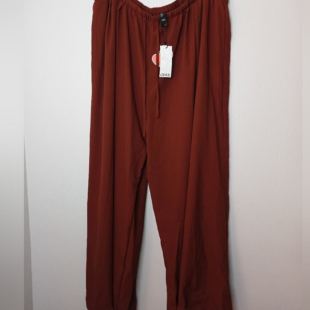 Cider Women's Pants Brick Red Rust Wide Leg Pull on Casual Flowy Boho NEW